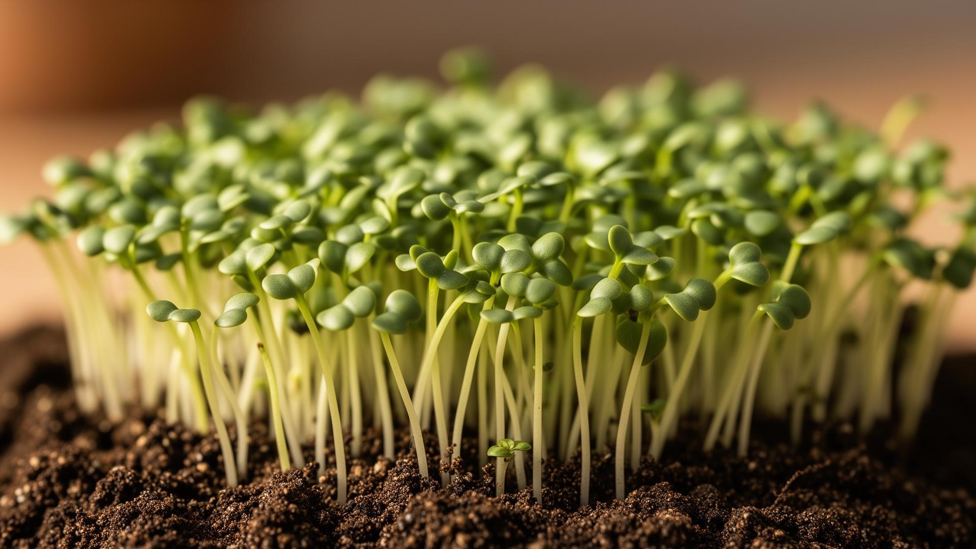 Fresh microgreens sprouting in soil